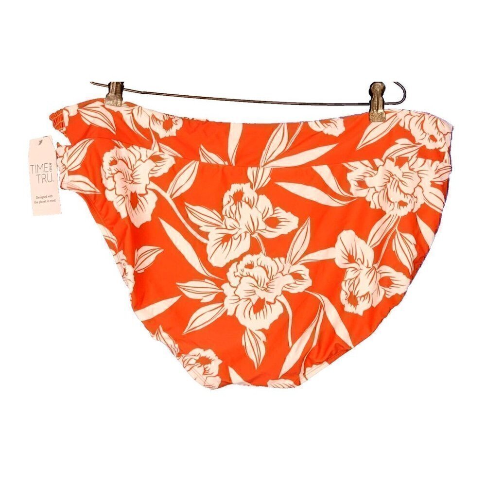 NWT TIME & TRU Woman HAWAIIAN Bikini Bottom ORANGE/WHITE Tropical FLORAL size 3x - Picture 2 of 5